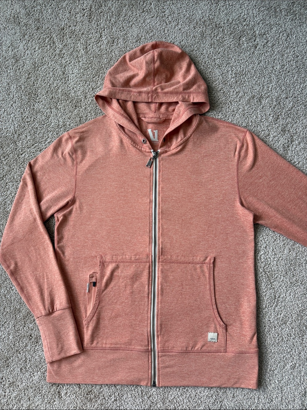 Vuori Halo Performance Zip Up Hoodie Orange Cinnamon Heather